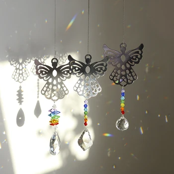

H&D Rainbow Crystal Suncatchers Hollow Angel Chakra Hanging Pendant Prism Windows Decorations Pack of 3