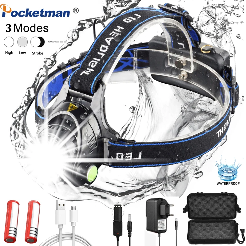 

Headlamps 8000lumen Led Headlamp L2/T6 Zoomable Headlight Head Torch Flashlight Head lamp by 18650 battery for Fishing Hunting