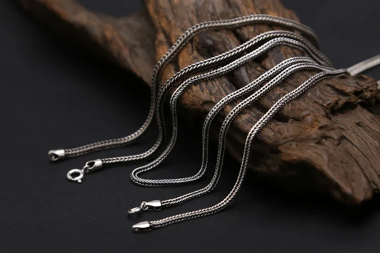 2 мм 3 мм толстое ожерелье для пары, серебро 925 пробы, мужская и женская цепочка с лисохвостом, модное ожерелье с подвеской, ювелирное изделие N20