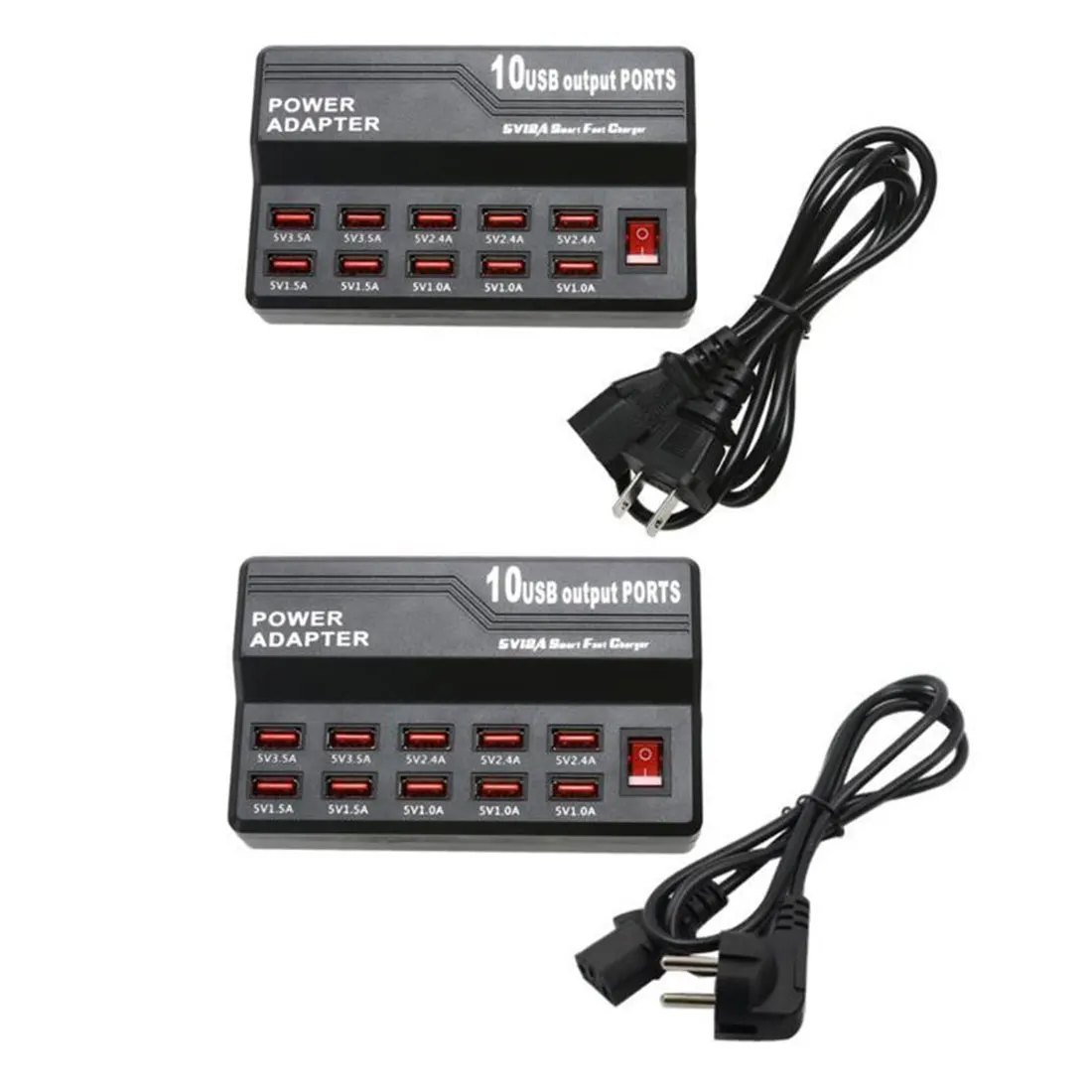 Для 10 портов быстрая usb-зарядная станция адаптер питания смарт-дорожное настенное настольное зарядное устройство концентратор 5 в 12A