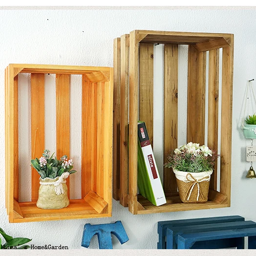 colors matching vintage shabby wooden crate shelf, floating wall crate shelf (4)