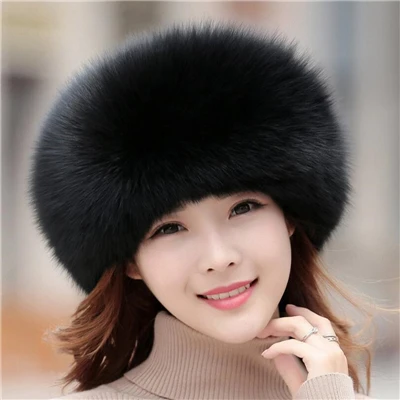 IANLAN, женские шапки с натуральным мехом лисы, зимние, уличные, теплые, ветрозащитные, верхняя шапка, русский стиль, Натуральная овечья кожа, шапки IL00249 - Цвет: Black
