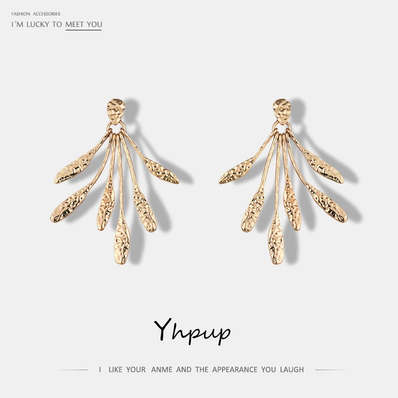 Yhpup корейская мода темперамент длинный лист завод простые Подвесные серьги дизайн массивные золотые серьги для женщин очаровательные ювелирные изделия