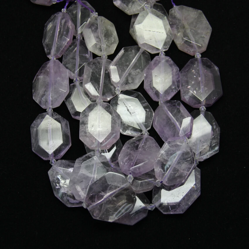 Full Strand,Natural Faceted Purple Crystal Slab Slice Loose Beads Bulk,Top Drilled Ame thyst