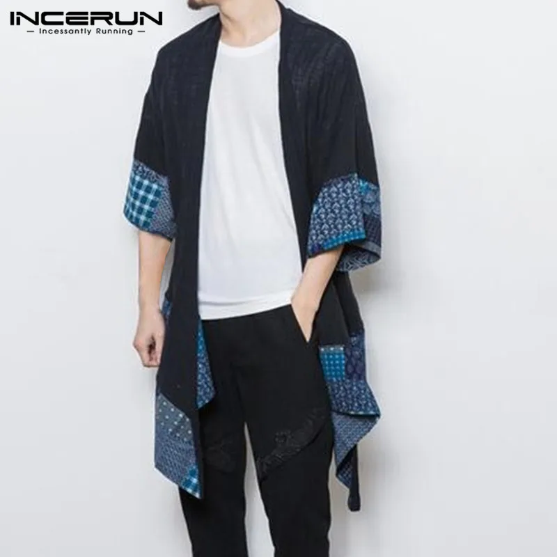 Uomo Cappotto Kimono Giapponese Mens Vintage Cloak Cotton Linen Blends Loose Fit Short Coat Jacket Cardigan