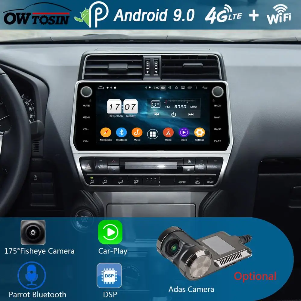 

10.1" IPS Android 9.0 8Core 4G+64G Car Multimedia Player For Toyota Land Cruiser Prado 2018 2019 GPS Radio DSP CarPlay Parrot BT