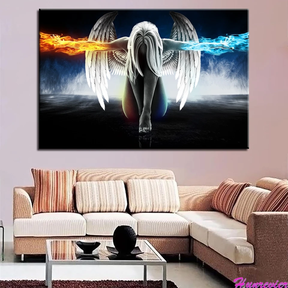 diamond painting Ice And Fire Angel Devil Girl Cross Stitch Diamond Embroidery Patterns rhinestones Mosaic | Дом и сад