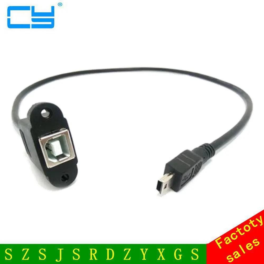 Mini USB 5pin Male to USB B Female panel mount type Cable 50cm with screws mini  usb 5pin Print Extended line Cable|to usb|usb busb b type - AliExpress