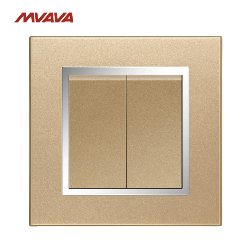 

MVAVA 2 Gang 1/2 Way Light Control Switch Wall Decorative Chromed Push Button Luxury Champagne Gold PC Panel Free Shipping