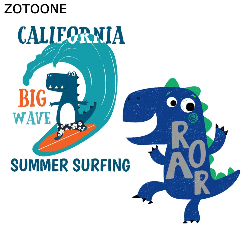 

ZOTOONE California Dinosaur Iron on Patches Diy Heat Transfer for Clothes Diy Surfing Thermo Stickers Stripe on Clothes Applique