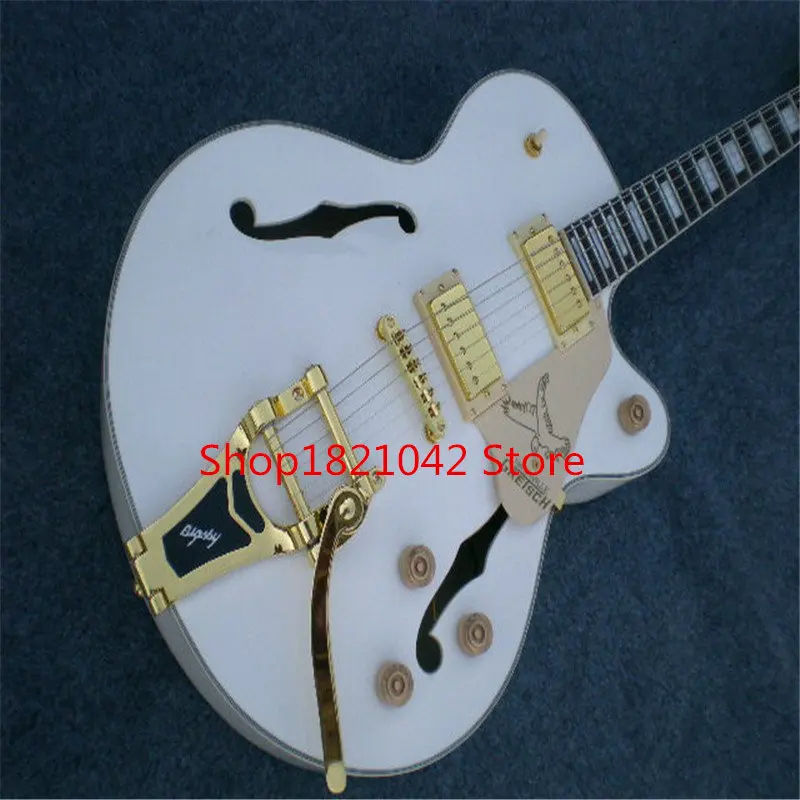 

Factory Custom White Grtch Falcon Semi guitarra hollow body electric guitar Jaz Guitars With Bgsby Tremolo
