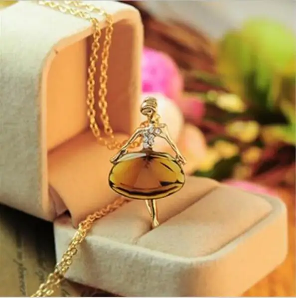 

XL 0598 Fashion full crystal ballet girl pendant children long sweater chain 2019 explosion models hot sale jewelry Korean neck