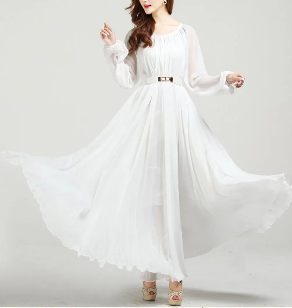 Summer Autumn Long Sleeve White Sundress Holiday Beach Maxi Dress Party Guest Sundress Plus Size 