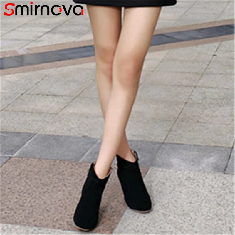 

Smirnova new arrive 2020 cow suede ankle boots square heel solid high heel boots round toe zipper high quality women boots