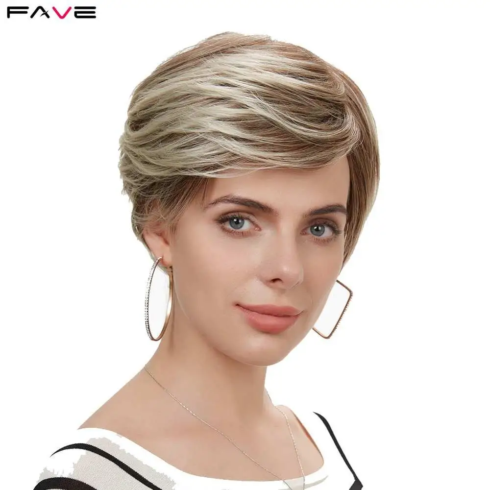 

FAVE Short Synthetic Wigs Ombre Color Brown 613 High Temperature Fiber Natural Wave African American Wig For Black/White Women