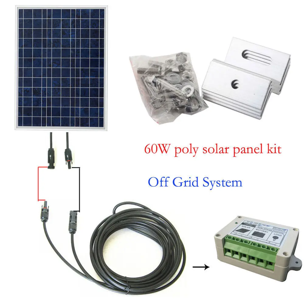 2PCS 60Watt OFF GRID COMPLETE KIT: 60W Poly Solar Panel for 12V System Cabin RV Boat Solar Generators