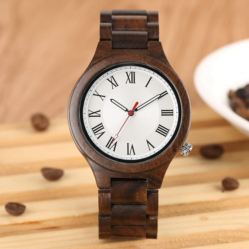 

Minimalist Wooden Watch Men's Simple Arabic Numerals Display Quartz Movement Adjustable Full Wooden Band Male Hour Clocks Gifts