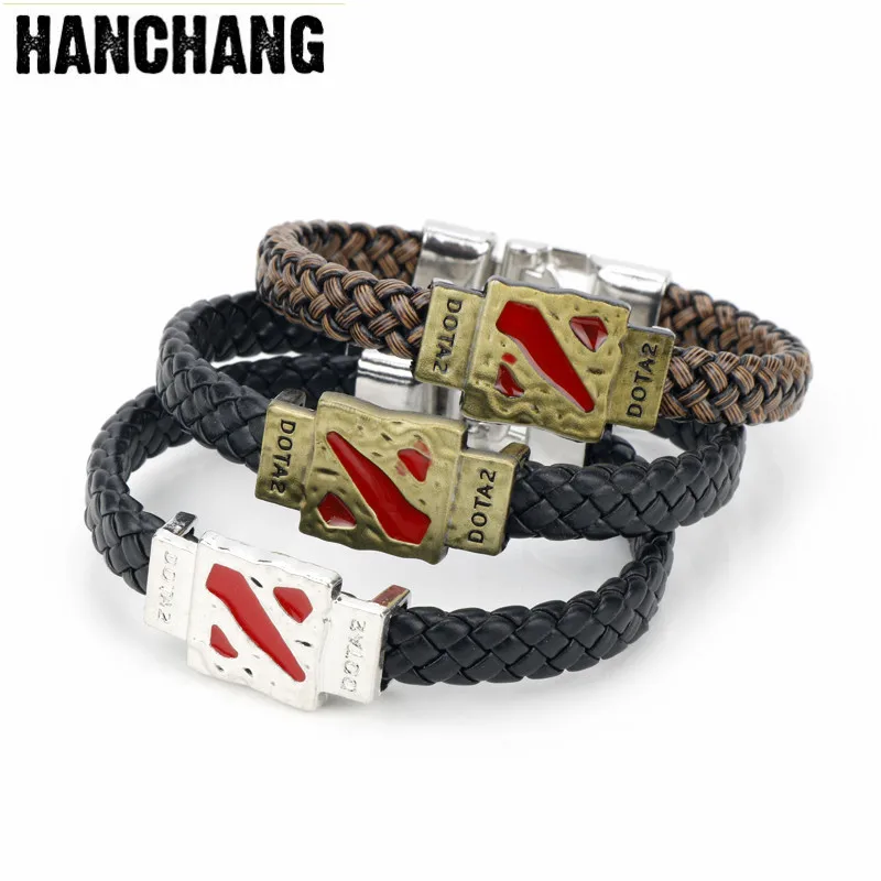 

Game DOTA 2 Logo Bracelet for Men&Women 3 Colors DOTA Leather Wristband Clap Chain Accessories