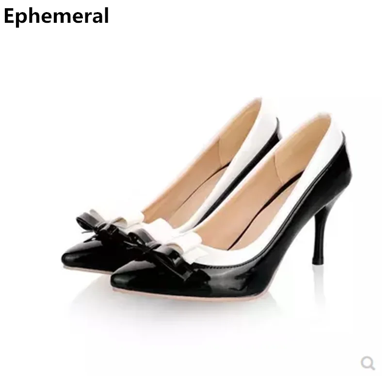

Lady Designer max size 45 Patent lather Bow Women Sexy Elegant high heels wedding shoes Point toe mixed colors pumps Stilettos