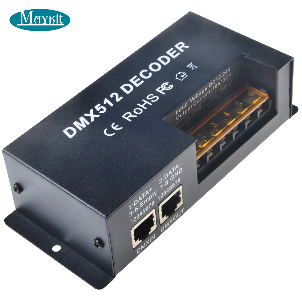 Maykit 3 канала * 10A DMX 512 светодиодный RGB контроллер декодер использует для детской