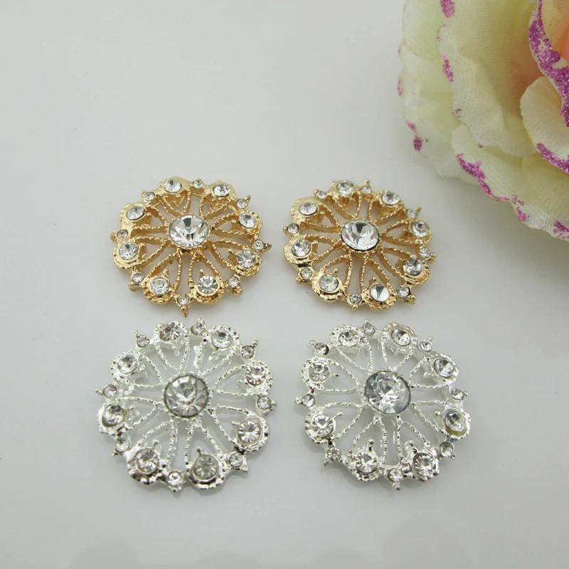 2pcs Rhinestone Silver// Gold Tone Flower Shank Button Sewing Embellishment Craft