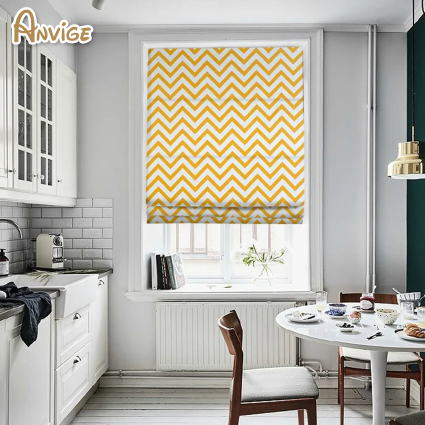 Modern Yellow Wave Printed Roman Shade  (1)