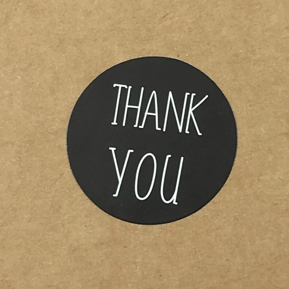 2000PCS/Lot 3cm circular black colour Printed above"Thank you" Sticker