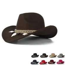 Sombrero de lana ahuecado para mujer, Sombrero de Cowboy del Oeste, color negro, Sombrero de Jazz para Hombre