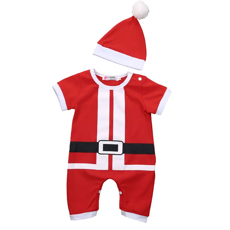 

Spring Autumn Christmas Baby Boy Girl Santa Romper Short Sleeve Jumpsuit Hat Outfits Clothes gift