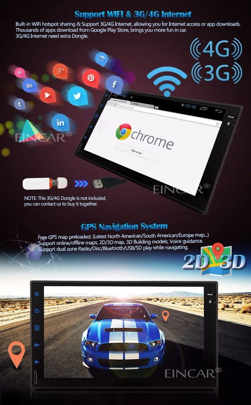Top 7" Android 6.0 Double 2 Din Car autoradio No-DVD Player Stereo In Dash GPS Navigation Support Camera 3G/4G/Wifi/Bluetooth/SD/usb 16