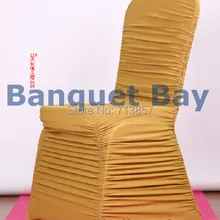 Золото Цвет Раффлед спандекс Чехлы для стульев