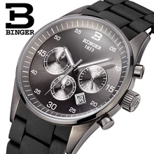 Швейцарские часы мужские роскошные брендовые фирмы Binger, Кварцевые спортивные силиконовые водонепроницаемые наручные часы с несколькими дисплеями B1101-5