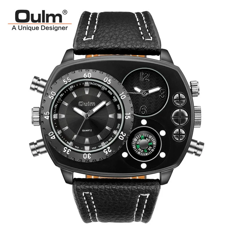 Oulm Hp9865 Relógio de Pulso Casual Square Dial Wide Strap Homem Quartz Ver Marca de Luxo Relógio Masculino Super Grande Men Sport Relógios - Image 5