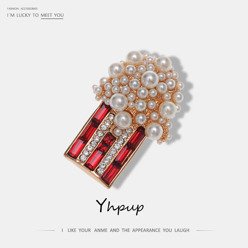 

Yhpup Brand Exquisite Luxury Cute Mushroom Shape Simulated-Pearl Brooch Pin Women Fashion Trendy Enamel Red Brooches Jewelry