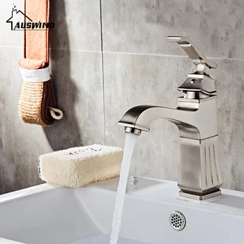 

Brass Electroplate Brushed Basin Faucets Silver Bathroom Sink Faucet Single Handle Hole Deck Mount Mixer Water Tap
