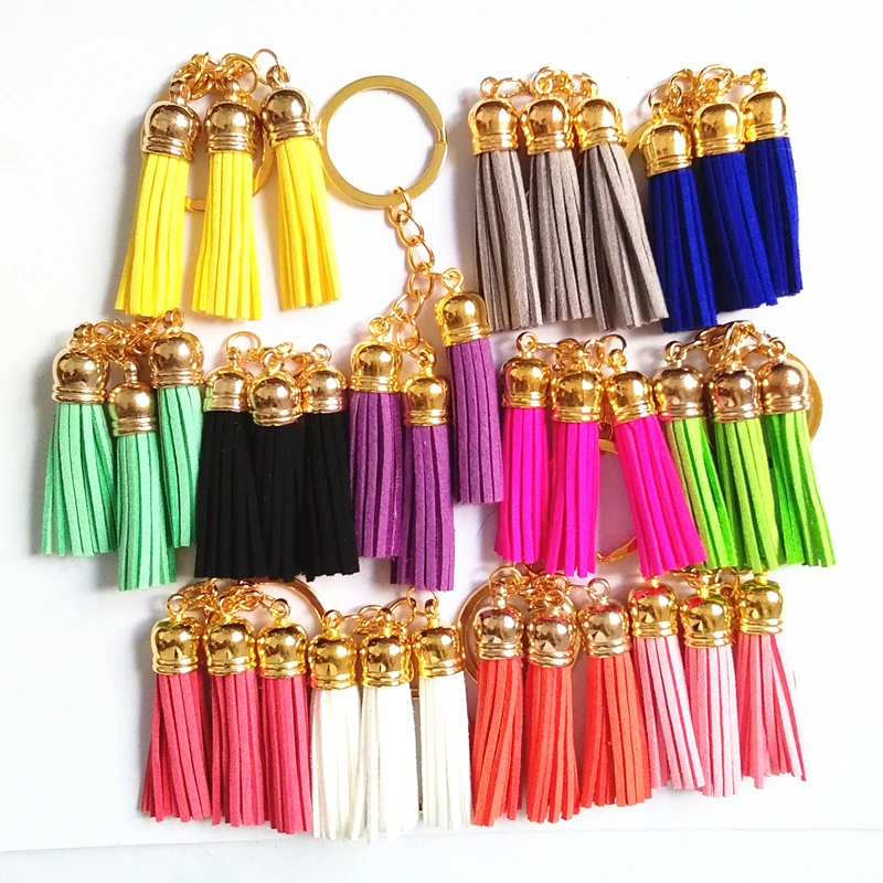 12 pcs/lot New Style Tassel Key Ring 3 Keychains Suede Chain Gold Fashion Women Bag Charming Pendant Car | Украшения и аксессуары