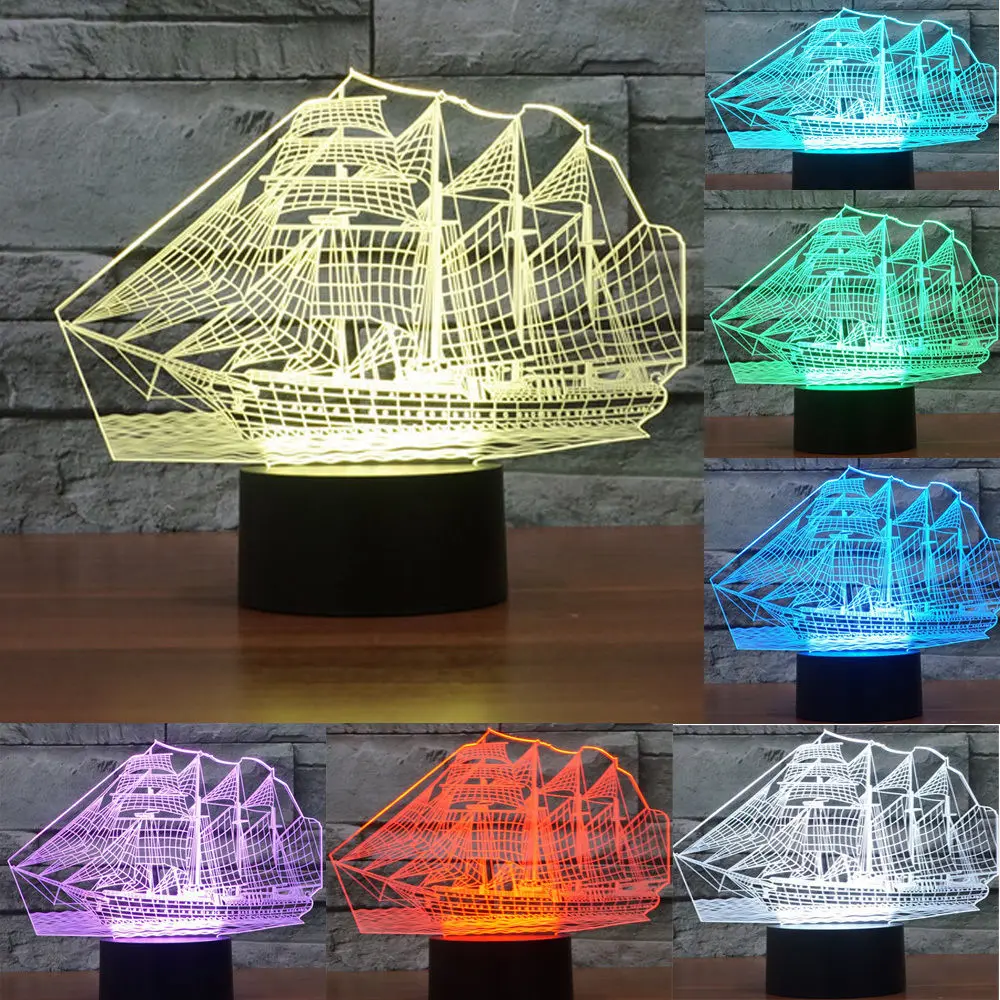 Креативная модная настольная Светодиодная лампа с 3D изображением корабля или