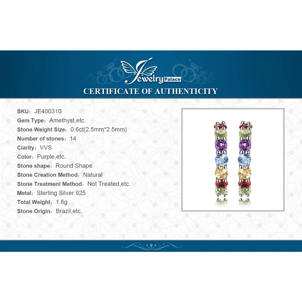 JewelryPalace 0.7ct Multicolor Natural Amethyst Citrine Garnet Peridot Blue Topaz Drop Earrings 925 Sterling Silver Fine Jewelry