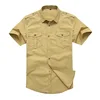 Solid Color Cotton Mens Shirts Short Sleeve Turn-down Collar Army Green Khaki Men Tops Casual Male Camisas shirt M-6XL 1