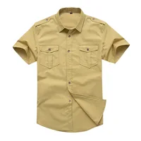 Solid Color Cotton Mens Shirts Short Sleeve Turn-down Collar Army Green Khaki Men Tops Casual Male Camisas shirt M-6XL 1