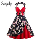 Save 1.39 on Sisjuly summer vintage dress retro patchwork floral print bowknot backless party dresses halter sleeveless women vintage dresses