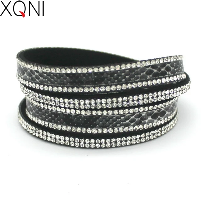 Новые модные очаровательные браслеты для женщин, персональные напечатанные стразы, кожаные серпантиновые очаровательные браслеты