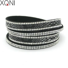 Новые модные очаровательные браслеты для женщин, персональные напечатанные стразы, кожаные серпантиновые очаровательные браслеты