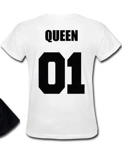 Одинаковая футболка из хлопка, футболка с надписью «King 07», «queen 07», «Prince», «Prin» для новорожденных, футболка с короткими рукавами и круглым вырезом для отдыха - Цвет: queen white