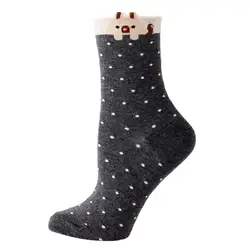 Модные 1 пара Для женщин хлопковые носки теплые женские кошка животное характер печати Для женщин зимние носки оптовая продажа # N05