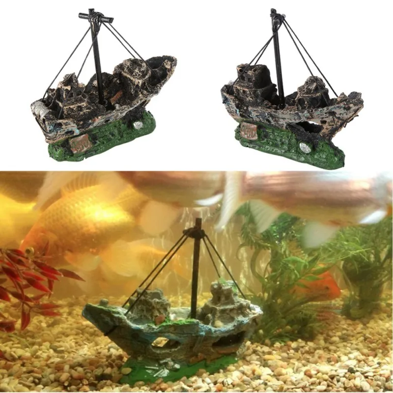 

Aquarium Fish Tank Artificial Resin Ornament Simulation Wreck Sunk Ship Sailing Boat Destroyer Landscape Fish Tank Cave Decor