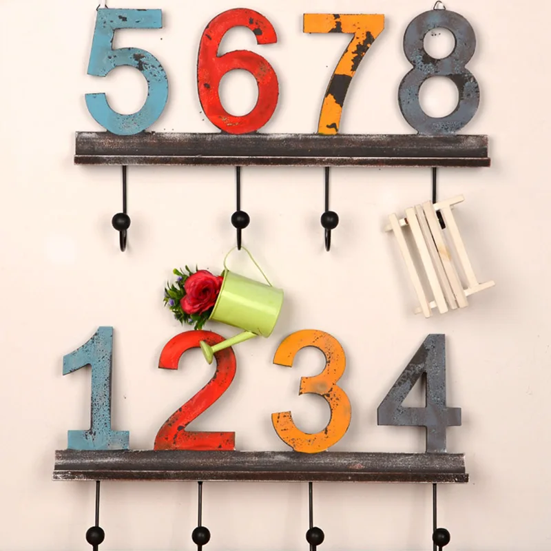 

Retro Wooden Digital Pattern Hooks Ornaments Keys Wall Hangings Cloakroom Hanger Storage Organizer Crafts Home Decorative Hooks