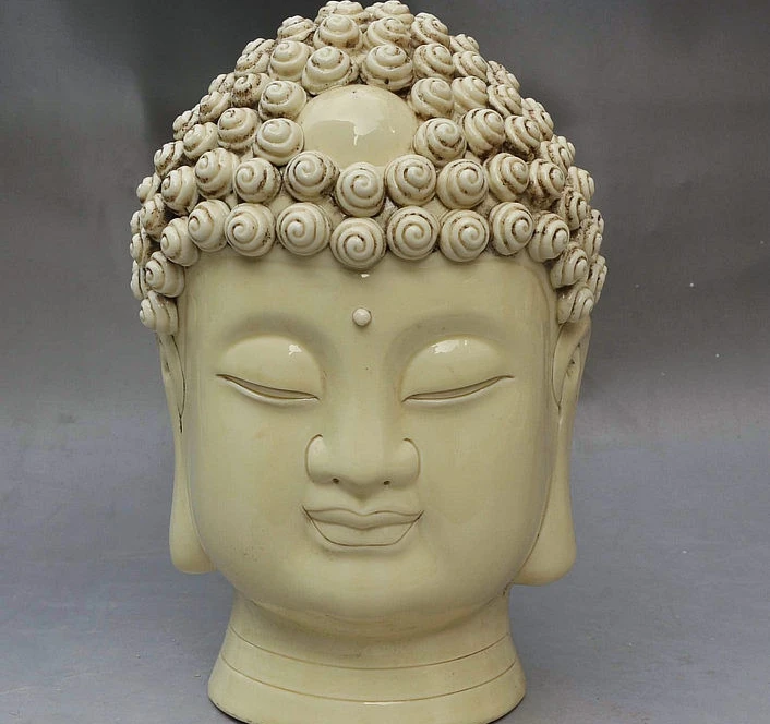 

12" China Royal White Porcelain Buddhism Shakyamuni Tathagata Buddha Head Statue