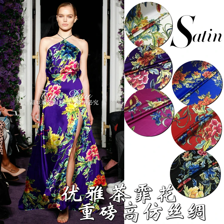 

150cm heavy stretch printed fabric chinese high imitation silk digital print scarf dress fabric material wholesale cloth
