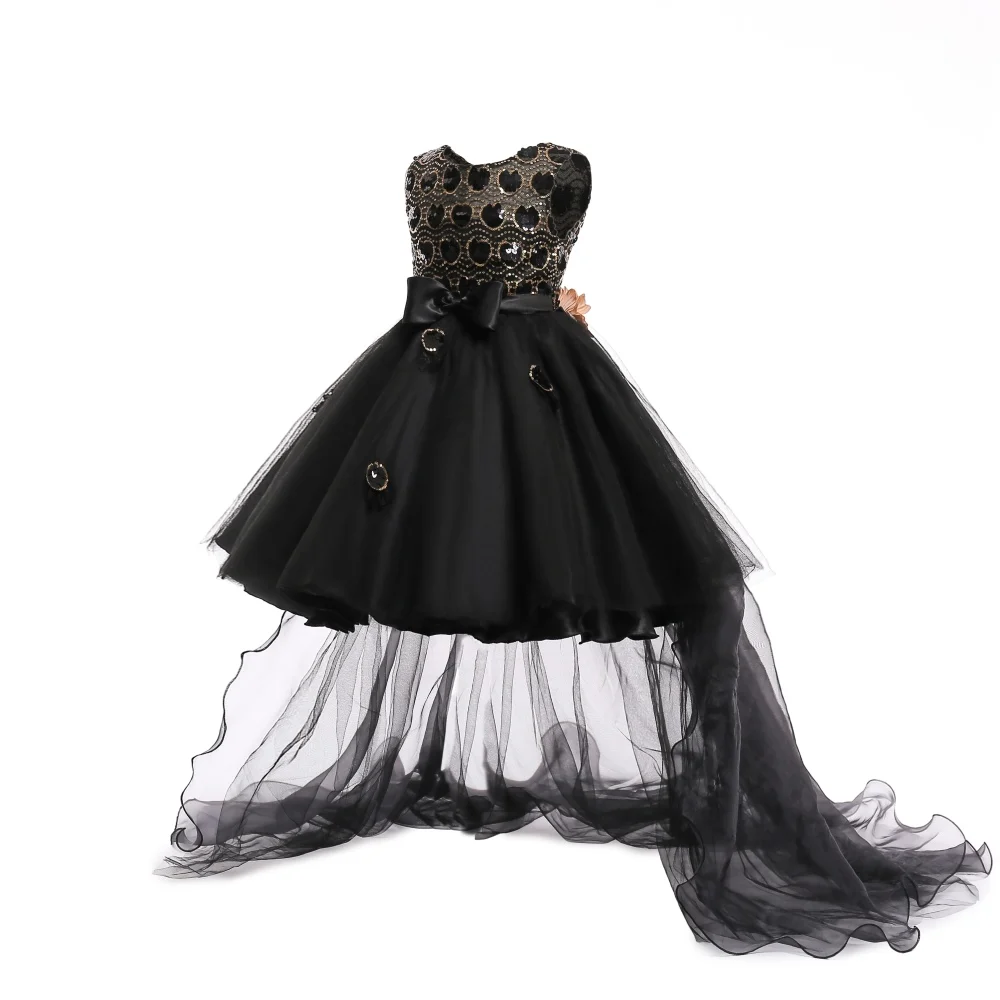 Нарядное платье для детей от 6 до 10 лет новое поступление года, черные платья с цветочным рисунком для девочек, детское платье принцессы для выступлений